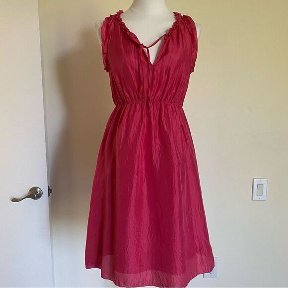 Calypso St Barth Silk Raspberry Pink Sleeveless Mini Dress Crinkle Ribbon Size S - Picture 2 of 13